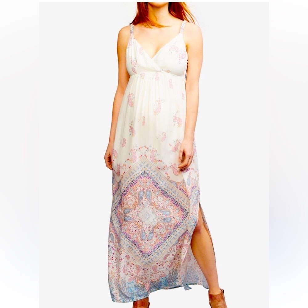 Seraphine Maternity Cream Paisley casual maxi dress